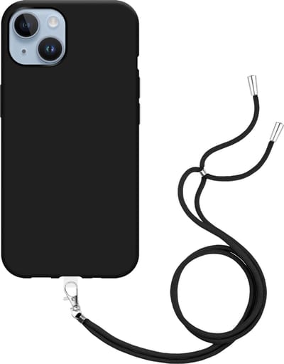 Just in Case hoesje met koord geschikt voor iPhone 15 Hoesje met Koord - Flexibele Case - Zwart