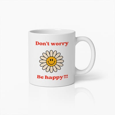 Don't Worry Be Happy Mok 330ml – Smiley Bloem Koffiebeker – Vrolijk Cadeau voor Positiviteit & Dagelijkse Motivatie
