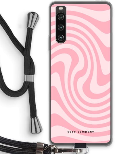 Case Company® - Hoesje met koord geschikt voor Sony Xperia 10 IV hoesje met Koord - Swirl Roos - Telefoonhoesje met Zwart Koord - Bescherming aan alle Kanten en Over de Schermrand