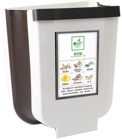Hangende vuilnisemmer voor keuken - 9 liter - inklapbaar - kunststof - afvalemmer voor werkblad - wit - wandhouder.