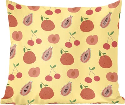 Sierkussens - Kussen - Abstract rood fruit met een gele achtergrond - 40x40 cm - Kussen van katoen