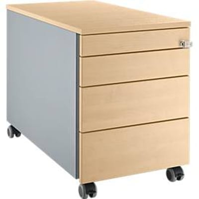 Schäfer Shop Select verrijdbare ladeblok 1233, met greepgleuf, B 435 x H 567 mm, blank alu.-kleur/blank alu.-kleur/ahorn-decor