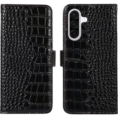 Mocaa Samsung Galaxy A56 Croco Book Case Leer Zwart
