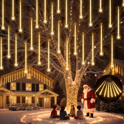 MUPOO Kerstverlichting Meteorenregen Lichtsnoer voor buiten - 30cm 192 LEDS Warm Wit - 360° SMD2835 LED - Energiebesparing en milieubescherming-Voor Gevelverlichting Kerst-Kerstmarktverlichting