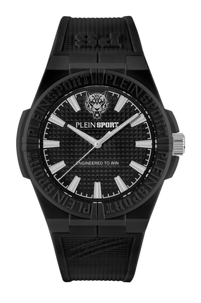 Plein Sport Laserstrike Quartz Analoog Horloge Zwart Kast: 100 % Roestvrij Staal | Band: 100 % Siliconen 42 PSFGA0125, PSFGA0225