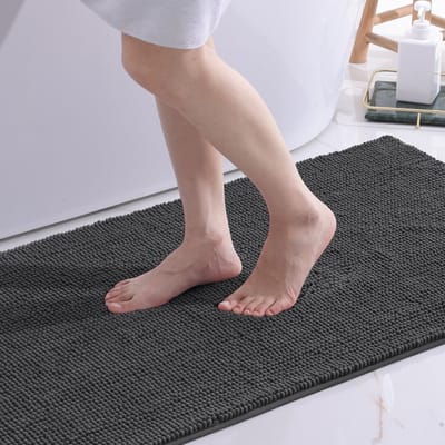 Homaxy - Badmat Antislip – Douchemat –Badmat Badkamer - Wasbare kort pluche Chenille Badmat- Voetenmat - Zwart - 60x120 cm