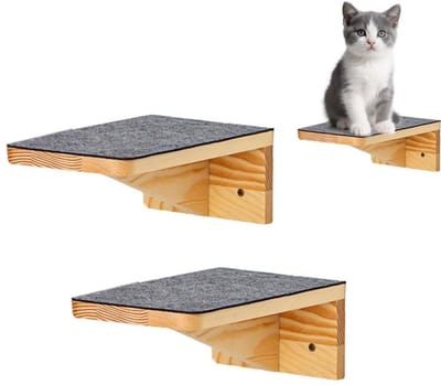 KZQ Katten klimmuur – Klimwand voor katten – Kattenstapjes – Wandplanken voor katten – Zwevend klimbed van hout – Wandzitjes voor katten – 2-delige set – Ideaal voor kantoren, appartementen, woonkamers, keukens en hoekruimtes