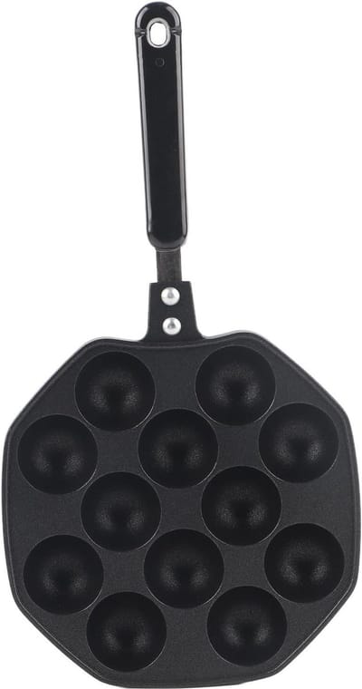 Takoyaki Pan - Octopus Bal Pan - Thuis Snacks Maken - 12 Holtes Gietijzer - 36 cm Lengte - Zwart
