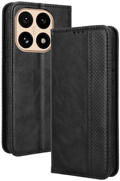 Coverup Hoesje - Geschikt voor Xiaomi 15T Hoesje - Coverup Vintage Style Book Case - Zwart