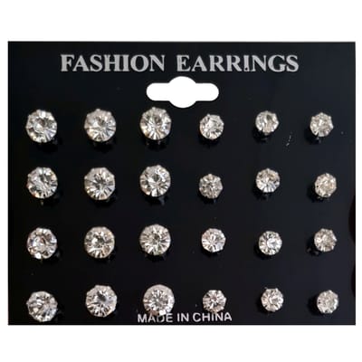 Fako Bijoux® - Oorbellen - Steker - Zirkonia - 6 & 8 mm - Transparant - 12 Paar