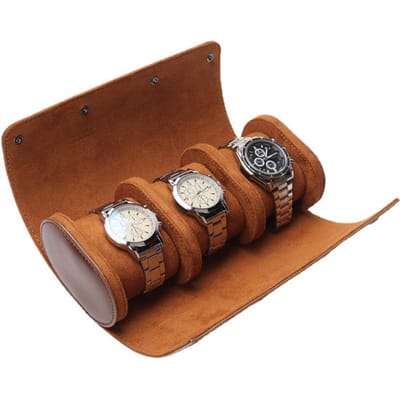 Horlogerol Reishorloge Case 3 Slots Horloge Organizer voor Mannen en Vrouwen PU Lederen Draagbare Horloge bruin