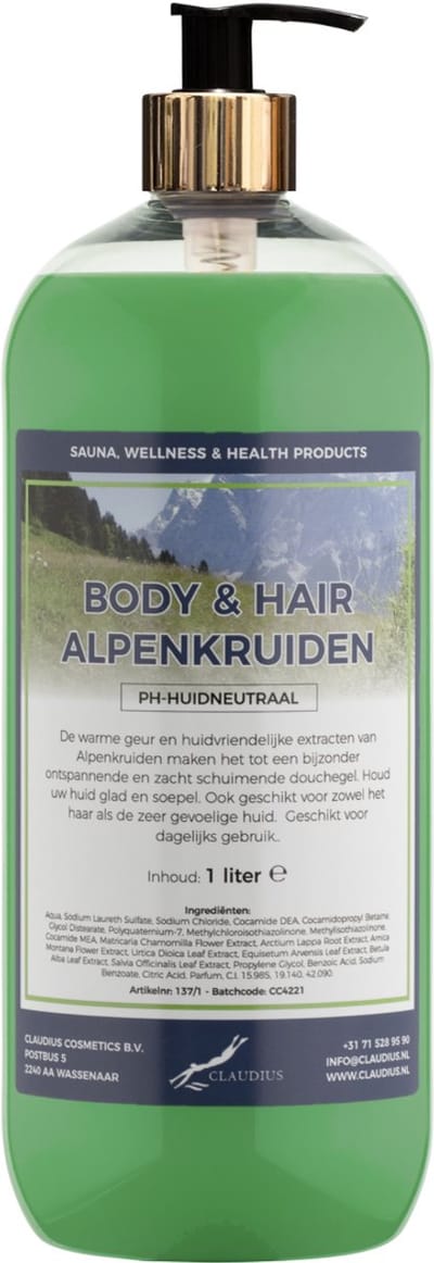 Body & Hair Alpenkruiden 1 liter met gouden pomp - 2 in 1 voor lichaam en haar