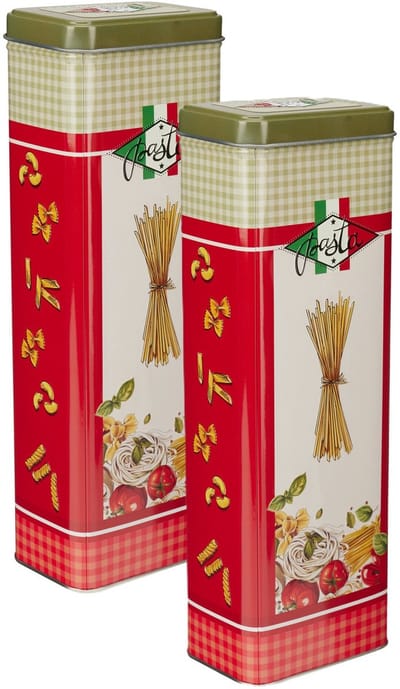 Excellent Houseware Pasta / spaghetti bewaarblik Nostagia - 2x - groen - metaal - Italiaans - 10 x 8 x 20 cm - keuken voorraadbussen