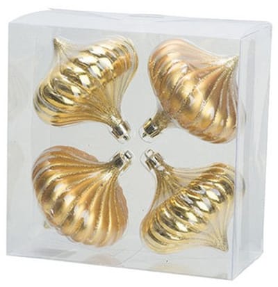 4x Gouden tol kerstballen 10 cm kunststof kerstversiering - Onbreekbare plastic kerstballen - Kerstboomversiering goud