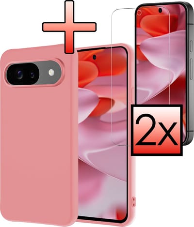 Hoesje - Met 2x Screenprotector - Geschikt voor Google Pixel 10 - Sterk & Shockproof - Back Cover - Siliconen Case - Telefoon Hoes - Lichtroze