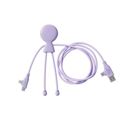 Xoopar - Mr Bio LONG 60W GRS Fast Charge – 3-in-1 Laadkabel USB & USB-C naar USB-C/Lightning – Snelladen – Paars