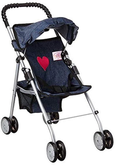 Poppenbuggy Denim - Poppenwagen - Poppen verzorgen - Inklapbaar met mand - 52 cm hoog - Blauw