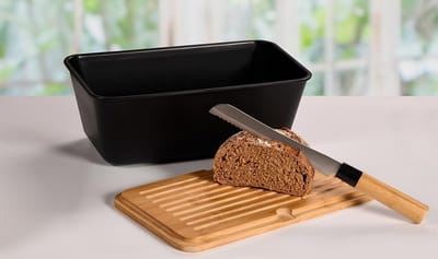 Famanu - Broodtrommel materiaal: kunststof bamboe afmetingen: b: 35 x h: 20 x d: 13 5 cm kleur: zwart bruin 58498 | Luxe opberger, modern design voor keuken en dagelijks gebruik