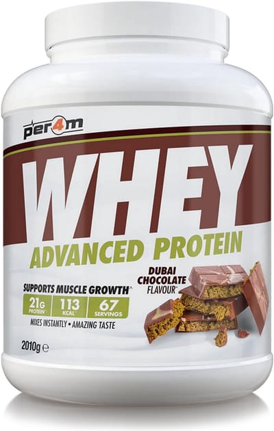 Per4m - Advanced Whey Protein - Dubai Chocolate - Proteine poeder - Eiwit shake - Eiwitpoeder - 2.01kg - Whey Protein - Eiwitshakes - Whey Proteine - Protein - Proteine - Proteine Shake - Shake - Fitness - Krachttraining - Gym