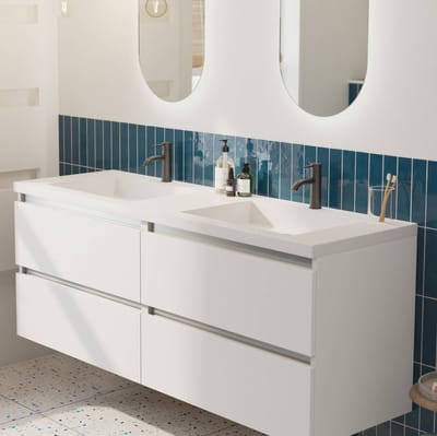 Saqu Gaia badmeubel incl. dubbele glans witte wastafel 160x52x64cm glans wit – aluminium greeplijst