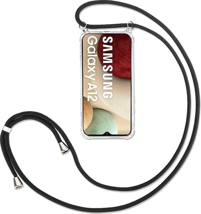 Telefoonhoesje Geschikt voor: Samsung Galaxy A12 met koord - Kettinghoesje - Anti Shock - Transparant TPU - Draagriem voor Schouder / Nek - Schouder tas - ZT Accessoires