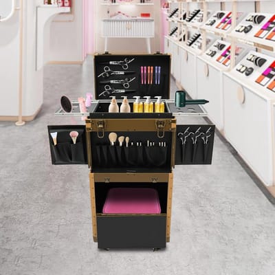 RFWR® Vintage Cosmetische Koffer met Wielen en Wachtwoordsloten - Professionele Trolley voor Stylisten