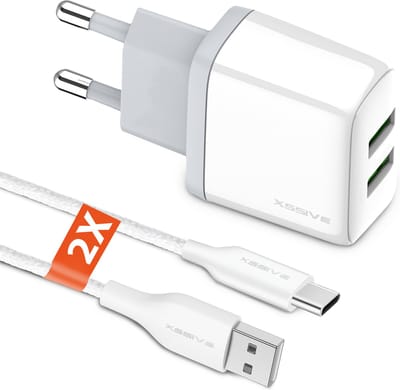 Oplader 2 Poorten met USB-C Kabels - 1 Meter - Universeel voor o.a Telefoon, Oortjes, Koptelefoon etc.