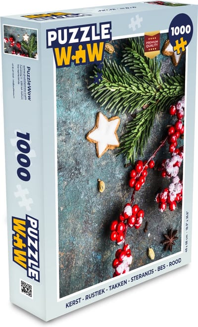 Puzzel Kerst - Rustiek - Takken - Steranijs - Bes - Rood - Legpuzzel - Puzzel 1000 stukjes volwassenen - Kerst - Cadeau - Kerstcadeau voor mannen, vrouwen en kinderen
