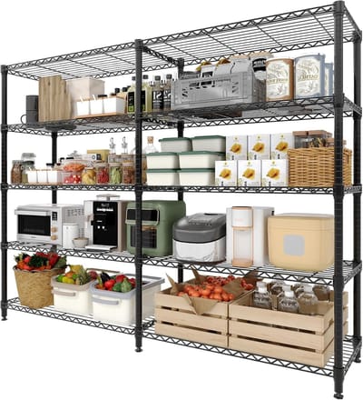 Dubbele rij metalen stelling van koolstofstaal met 5 legplanken, zwaar belastbaar tot 498,9 kg, multifunctioneel voor opslag in garage, keuken, werkplaats en kantoor 150x35x179 cm