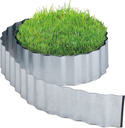 borderrand metaal - 8 meter - flexibel - 16 cm hoog - zilver