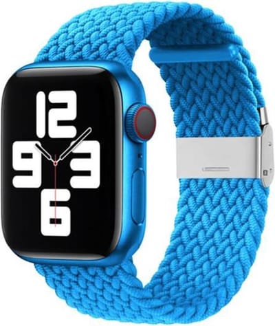 By Qubix - Geschikt voor Apple Watch bandje - Braided nylon bandje - Lichtblauw - Geschikt voor Apple Watch 38mm / 40mm / 41mm / 42mm - nylon - bandje iWatch