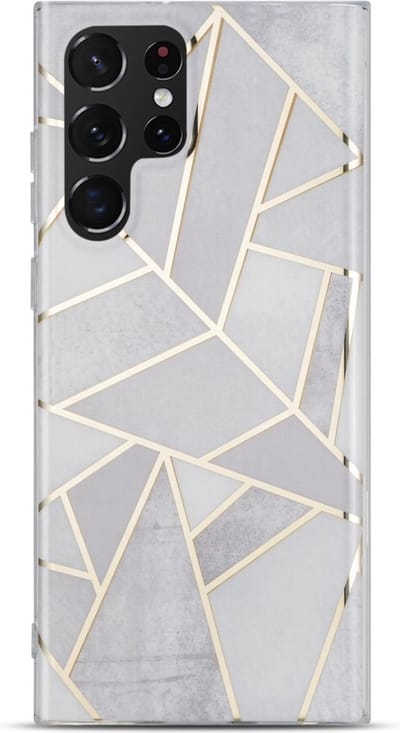 Coverup Hoesje - Geschikt voor Samsung Galaxy S23 Ultra Hoesje - Coverup Marble Design TPU Back Cover - Grijs