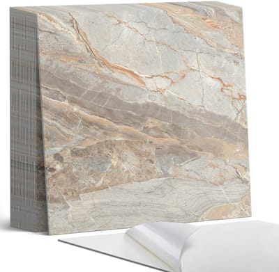 Coloray Plaktegels - Geaderd marmerpatroon Zelfklevende Tegels - 20 cm x 20 cm - Grijs Plaktegels - 20 stuks - Vierkant PVC Tegels - Plaktegels Badkamer - Plaktegels Vloer - Vinyl Tegels - Wandtegel Zelfklevend
