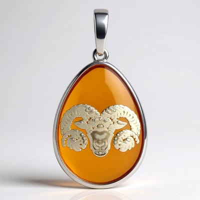Cavill - Zilveren Hanger 925 Sterling Zilver - Peervormige Baltische Barnsteen 3,25 ct - Ram Motief - Elegant Sieraad