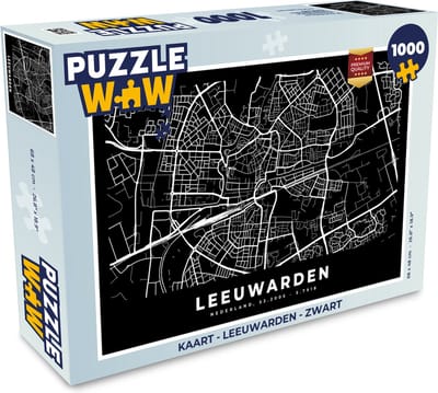 Puzzel Kaart - Leeuwarden - Zwart - Legpuzzel - Puzzel 1000 stukjes volwassenen