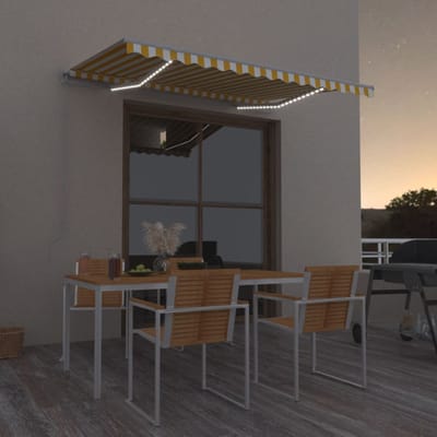 vidaXL - Luifel - handmatig - uittrekbaar - met - LED - 350x250 - cm - geel - en - wit