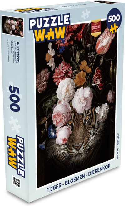 Puzzel Tijger - Bloemen - Dierenkop - Legpuzzel - Puzzel 500 stukjes