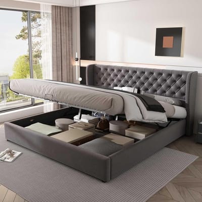 Bed met Opbergruimte - Dubbel Bed - Slaapkamer Inrichten - Hydraulische Bedbodem - 160 x 200 cm - Grijs