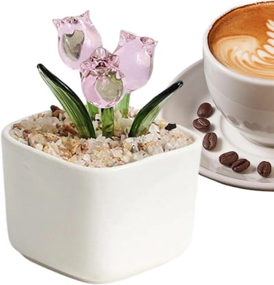 Glazen bloemen boeket - Kristal decoratie - Interieur verfraaien - Allergievrij ontwerp - 6 x 6 x 6 cm - Roze