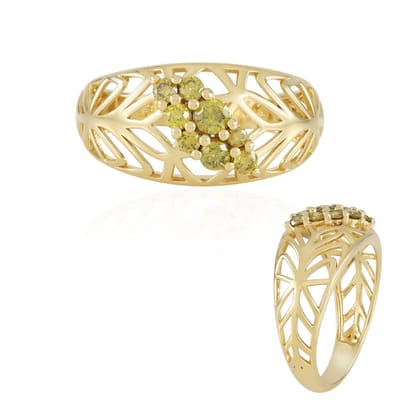 Cavill - 0,306 ct I2 Gele Diamant Ronde Briljant - 925 Sterling Zilver Verguld - Elegante Clusterzetting Ring - Luxe Fijne Sieraden