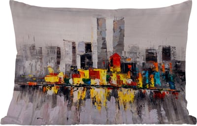 Buitenkussens - Tuin - Schilderij - Skyline - Kleuren - Olieverf - 50x30 cm