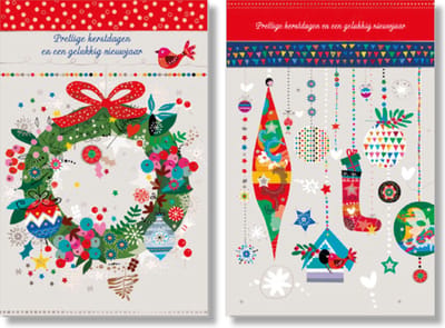 MGPcards - 2 doosjes à 10 Luxe dubbele wenskaarten - Kerst/Nieuwjaar - Foliebewerking - Witte envelop - 10.5 x 16 cm - 2 Motieven per doosje