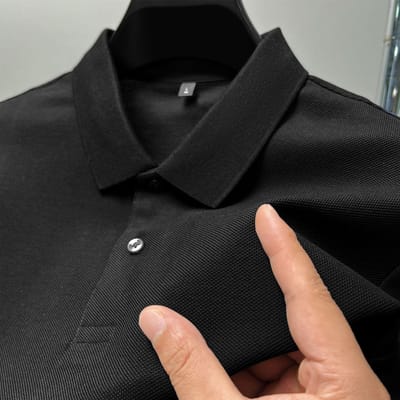 Heren Poloshirt T-shirt Korte Mouw Zomer Effen Kleur Business Casual Revers Gemerceriseerd Katoen Heren T-shirt met Halve Mouw voor Heren 3XL black