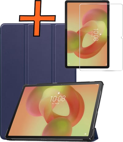 Hoesje - Geschikt voor Lenovo Idea Tab - Met Screenprotector - Trifold Bookcase - Hard Cover - Hardcover Book Case - Tablet Hoes - Donkerblauw