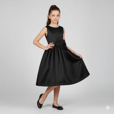 La V Elegante feestelijke jurk met handgemaakte bloemen op de taille Zwart 116