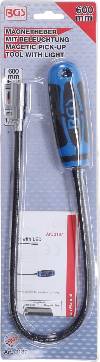 Pick-up tool - magneetpen - magneethulp flexibel 600mm, 1,5Kg, met LED licht, BGS 3187