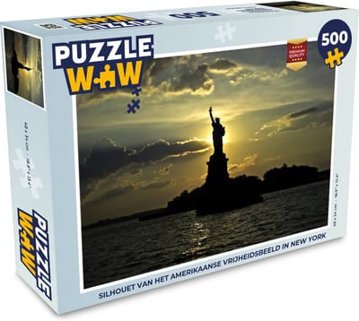 Puzzel Silhouet van het Amerikaanse Vrijheidsbeeld in New York - Legpuzzel - Puzzel 500 stukjes