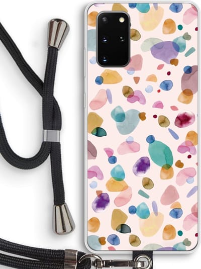 Case Company® - Hoesje met koord geschikt voor Samsung Galaxy S20 Plus hoesje met Koord - Terrazzo Memphis - Telefoonhoesje met Zwart Koord - Bescherming aan alle Kanten en Over de Schermrand