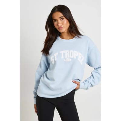 boohoo Dames St Tropez Bedrukte Gewassen Oversized Sweatshirt | Lichtblauw | Maat: Small