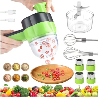 Compacte 4-in-1 Elektrische Voedselvermaler en Mini Blender voor Groenten, Fruit en Vlees met USB Oplaadfunctie en Draagbaar Ontwerp voor Keukengebruik